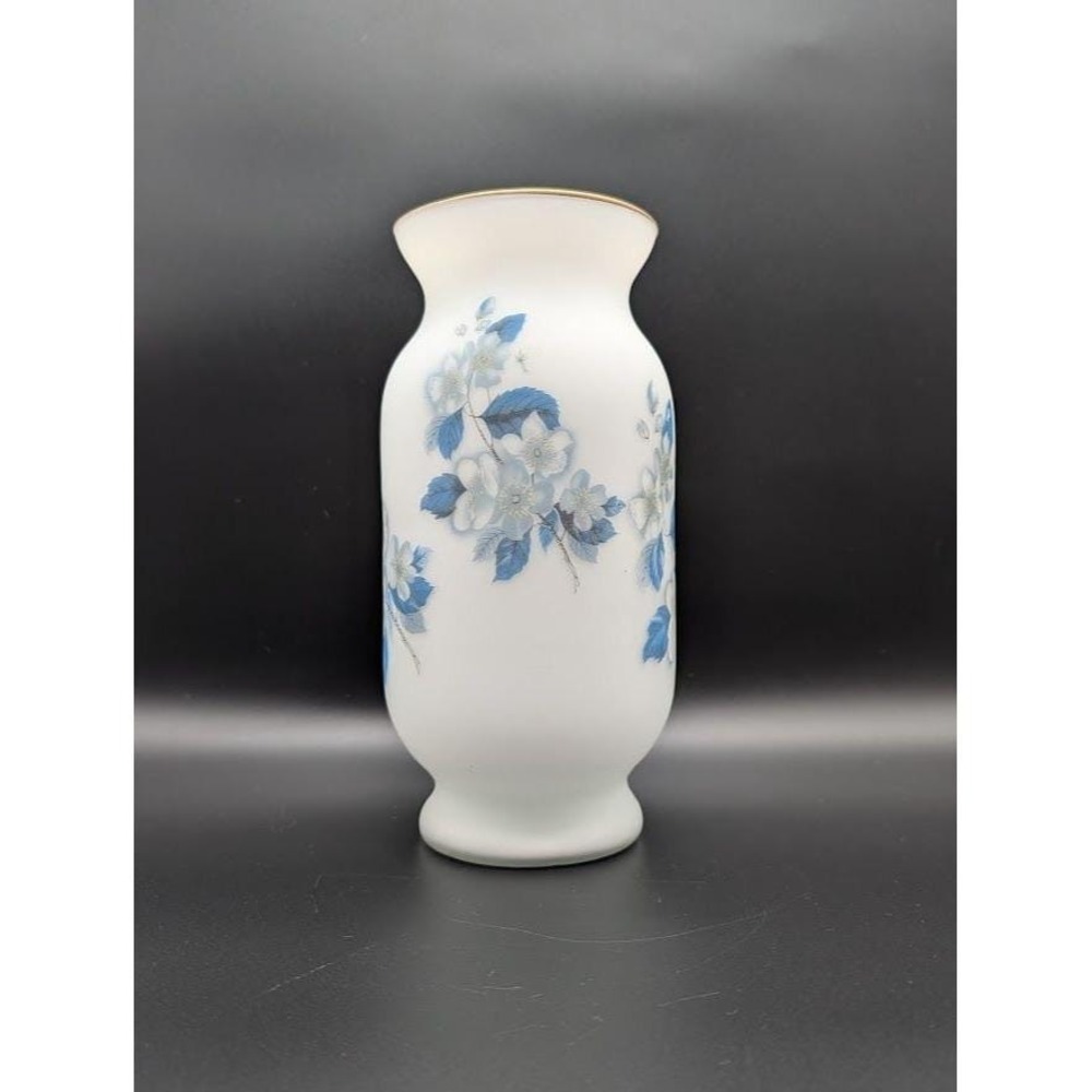 Vtg Norleans 9.5" Satin Glass Vase Frosted Floral Cased Made in Italy Cottage